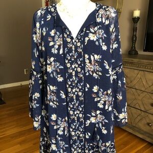 🌻 4/$25 - WHBM Breezy Floral Dress w/Tassels,Navy Blue & Floral  size LP